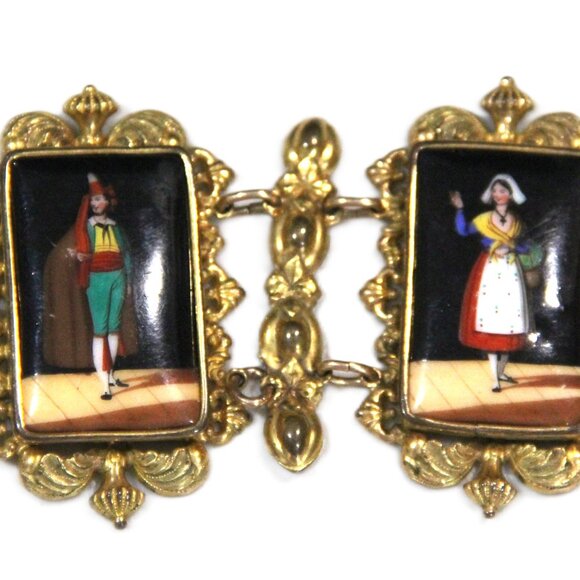 ANTIQUE GEORGIAN HAND PAINTED FOUR PANEL PORTRAIT BRACELET - Picture 7 of 8